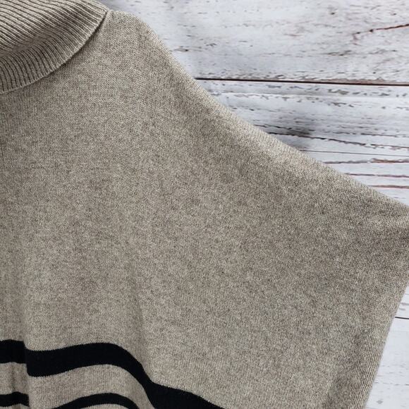 Tahari Women's Brown Wool Yak Hair Striped Poncho Sweater Size Small - Picture 7 of 12